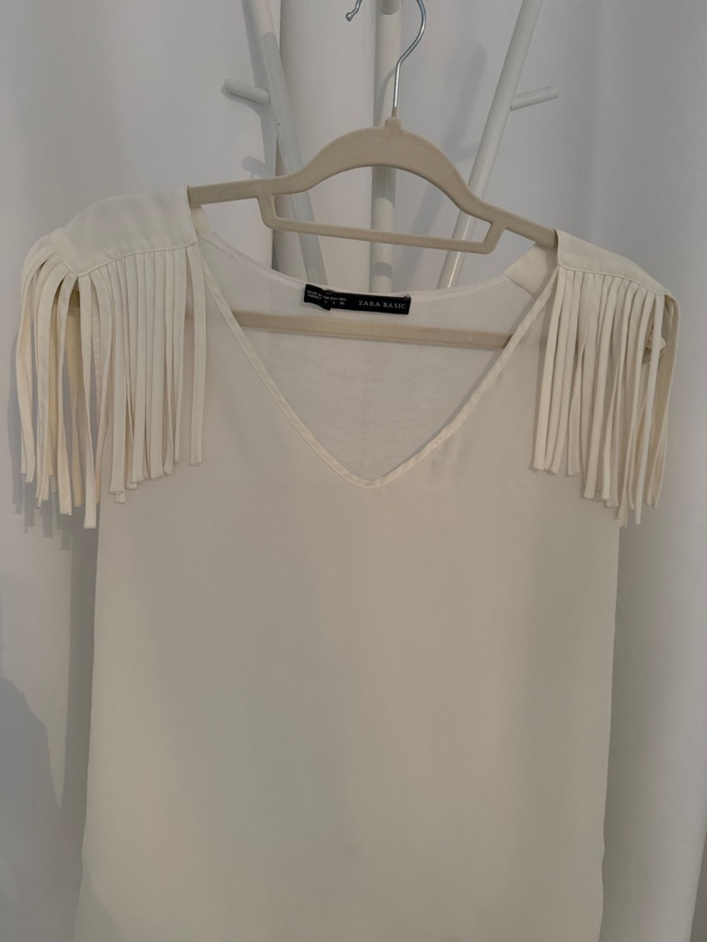 Zara cream fringe shoulder blouse